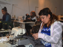 Women working at the Amarge textile Cooperative, Kobane
